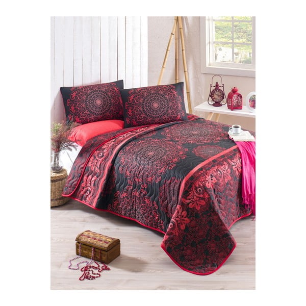 Prošiveni prekrivač za bračni krevet s jastučnicama Şehri-Ala, 200 x 220 cm