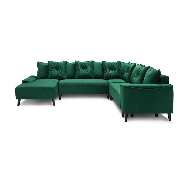 Zeleni baršunasti kauč na razvlačenje za &quot;U&quot; Bobochic Paris Panoramique XXL Hera Bis, lijevi kut