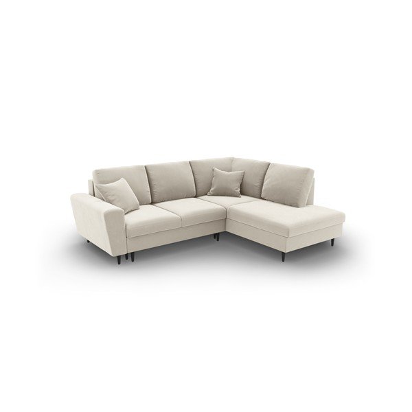 Bež baršunasti sklopiva/s prostorom za odlaganje kutna garnitura (s desnim kutom/u obliku slova L) Kyoto – Cosmopolitan Design-image-1