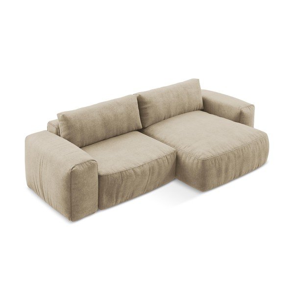 Svjetlo smeđa sklopiva kutna garnitura od šenila (s desnim kutom/s ležaljkom) Kuki – Makamii-image-3