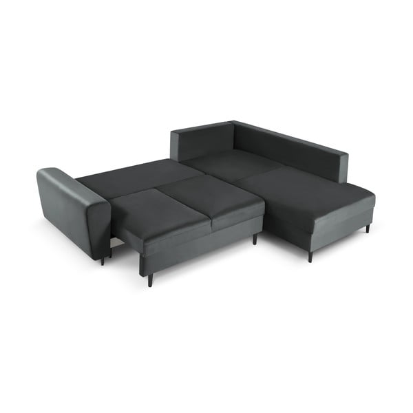 Tamno siva baršunasti sklopiva/s prostorom za odlaganje kutna garnitura (s desnim kutom/u obliku slova L) Kyoto – Cosmopolitan Design-image-2