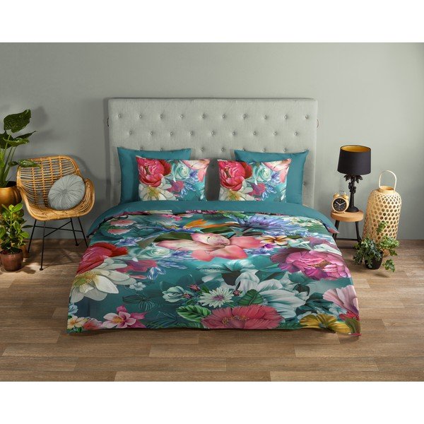 Tirkizna pamučna posteljina za krevet za jednu osobu 140x200 cm - Good Morning-image-1