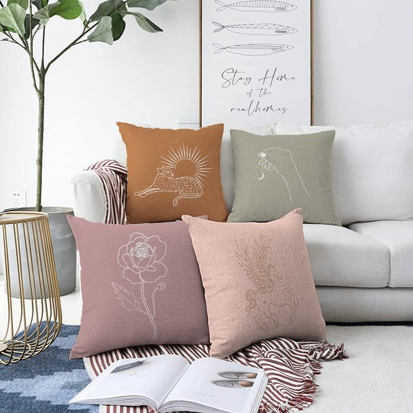 Set od 4 svilene navlake za jastuke Minimalist Cushion Covers Unicorn, 55 x 55 cm
