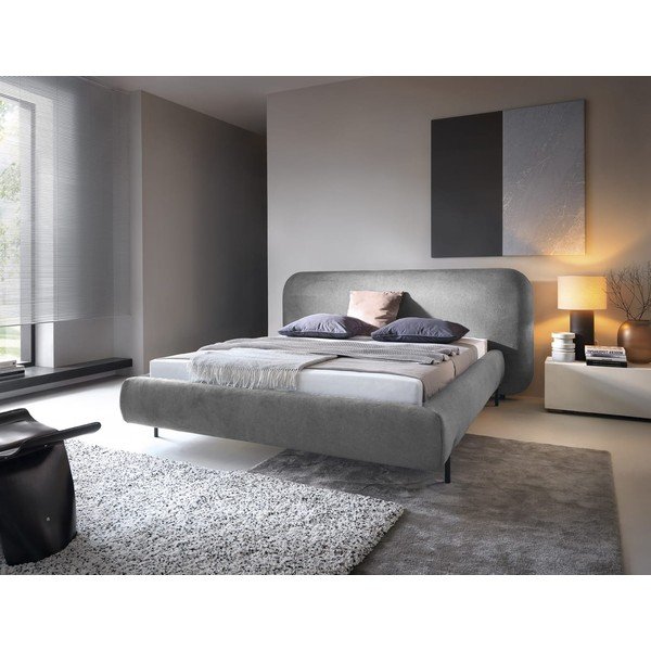 Sivi tapecirani bračni krevet s prostorom za odlaganje s podnicom 140x200 cm Pointt – ELTAP-image-1