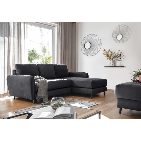 Tamno siva baršunasta kutna sofa s podnožnikom Miuform Cozy Claire, desni kut-image-4