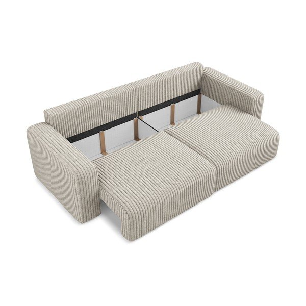 Bež sklopiva/s prostorom za odlaganje sofa od samta 252 cm Kona – Makamii-image-4
