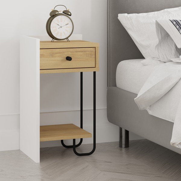 Bijeli/u prirodnoj boji noćni ormarić u dekoru hrasta s policama Mercure – Marckeric-image-4