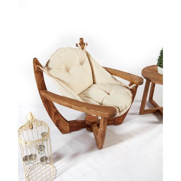 Krem/u prirodnoj boji vrtna fotelja od masivnog drveta Relax – Floriane Garden-image-4