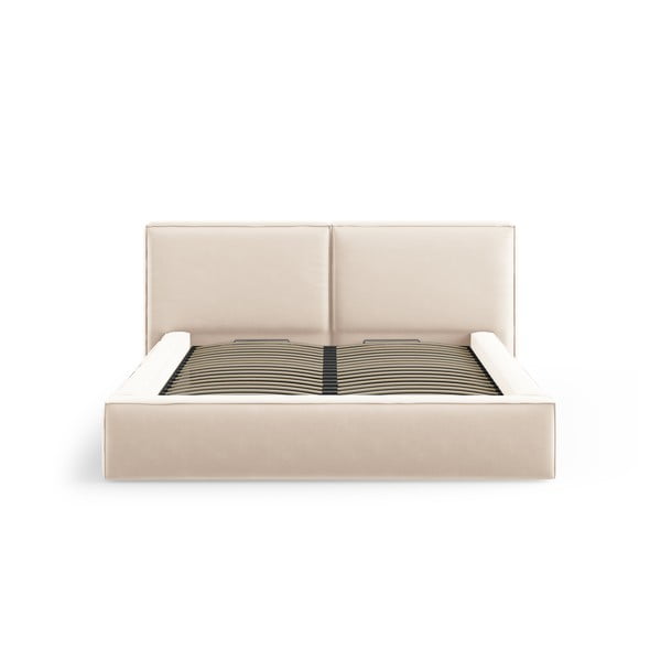 Krem baršunasti tapecirani bračni krevet s prostorom za odlaganje s podnicom 180x200 cm Arendal – Cosmopolitan Design-image-3