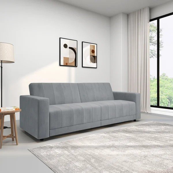 Svijetlo siva baršunasti podesiva/sklopiva sofa 225 cm Allie – Støraa-image-4
