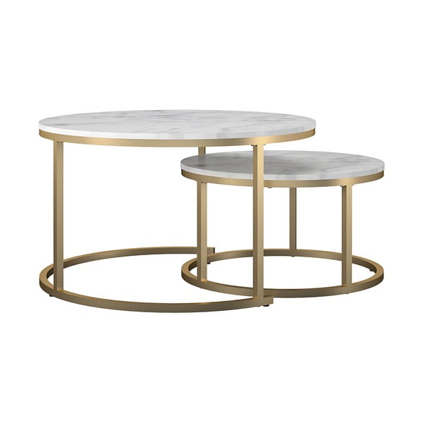 Bijeli/u zlatnoj boji okrugli stolići za kavu u setu 2 kom u mramornom dekoru ø 79 cm Amelia – CosmoLiving by Cosmopolitan-image-1