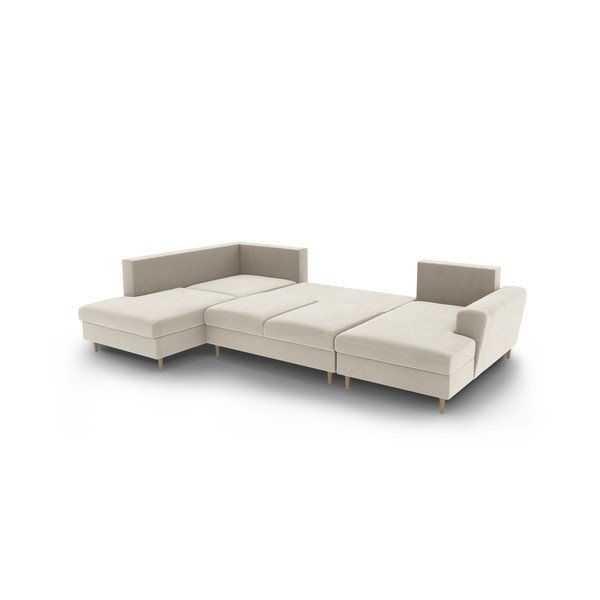 Bež baršunasti sklopiva/s prostorom za odlaganje kutna garnitura (s lijevim kutom/u obliku slova "U") Kyoto – Cosmopolitan Design-image-3