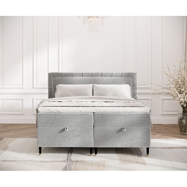 Svijetlo sivi boxspring krevet s prostorom za pohranu 180x200 cm Voyage – Maison de Rêve-image-4