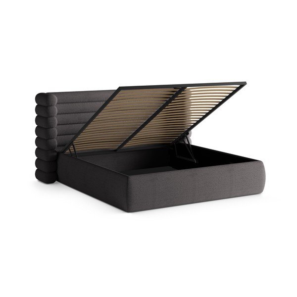 Tamno sivi tapecirani bračni krevet s prostorom za odlaganje s podnicom 160x200 cm Mount – Micadoni -image-2