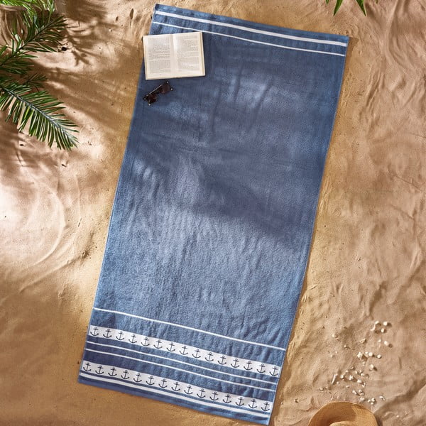 Plavi pamučan ručnik za plažu 90x180 cm Anchors – Catherine Lansfield-image-1
