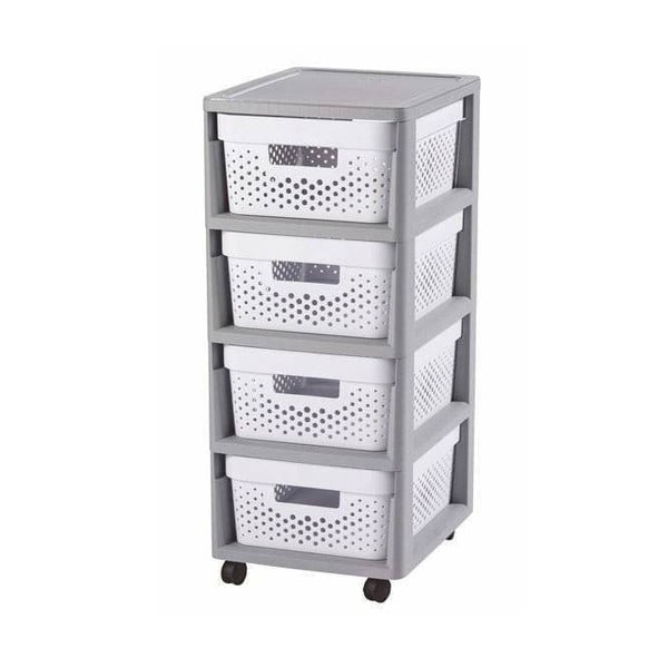 Bijeli/sivi plastični regal na kotačima 29,5x65,5 cm Infinity – Curver