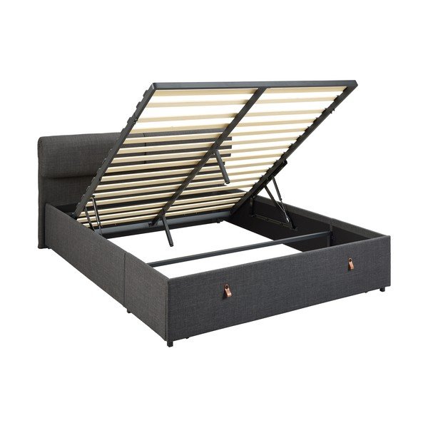 Tamno sivi tapecirani bračni krevet s prostorom za odlaganje s podnicom 160x200 cm Calvi – Actona-image-3