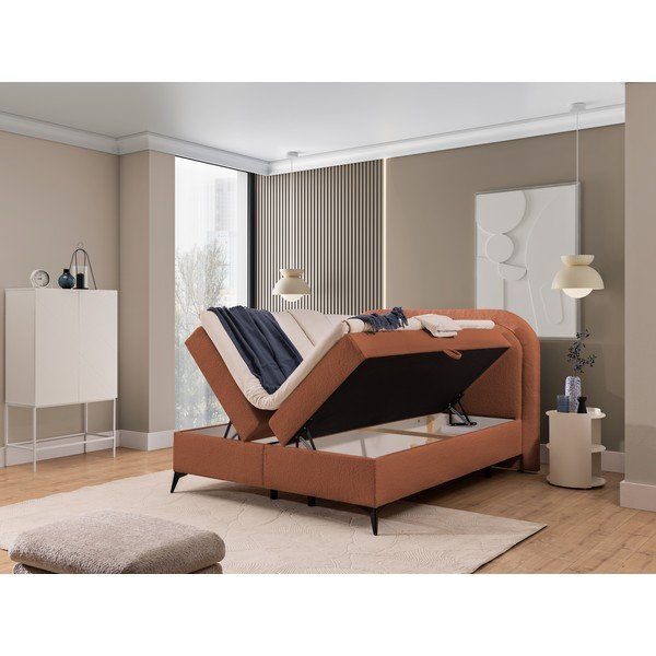 Narančasti boxspring krevet s prostorom za odlaganje 200x200 cm Ornes – Ropez-image-2