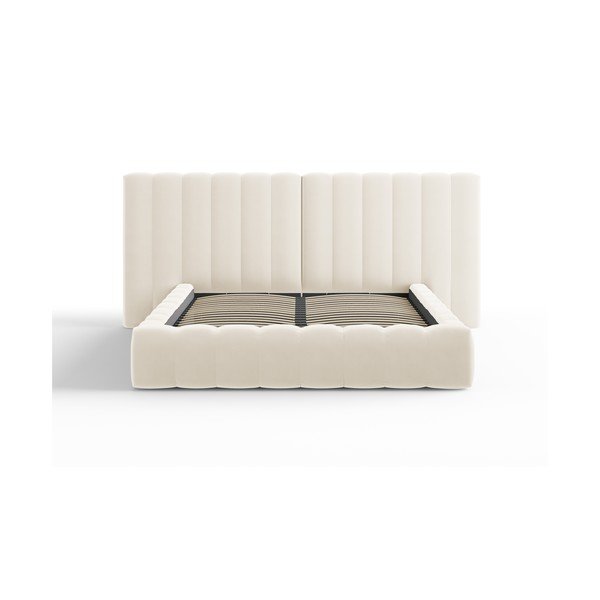 Bež tapecirani bračni krevet s prostorom za pohranu s podnicom 160x200 cm Gina – Milo Casa-image-1