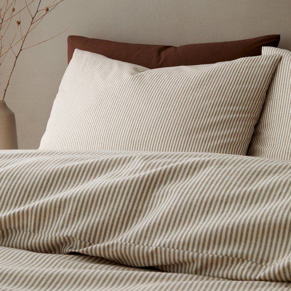 Smeđe-siva posteljina za krevet za jednu osobu 135x200 cm Cotton Rich Narrow Woven Stripe – Pineapple Elephant-image-1