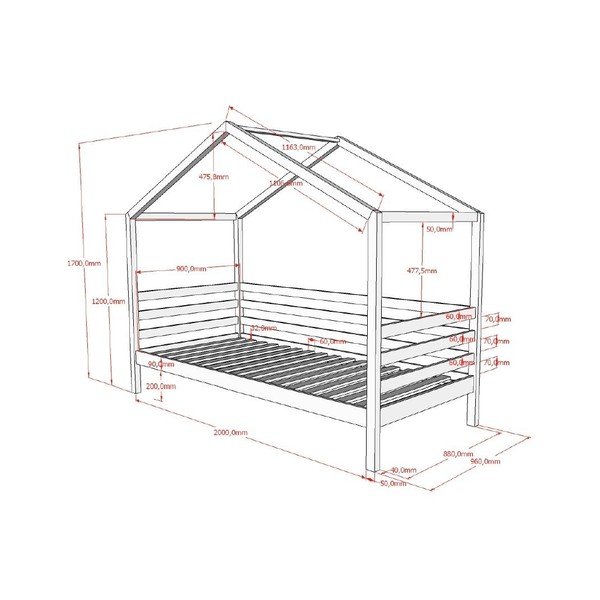 Bijeli dječji krevet od masivnog bora u obliku kućice s podnicom 90x200 cm Dallas – Vipack-image-2