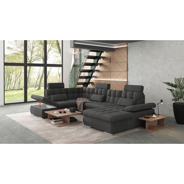 Antracitno siva sklopiva/s prostorom za odlaganje kutna garnitura (s lijevim kutom/u obliku slova "U") Merkur – Ropez-image-4