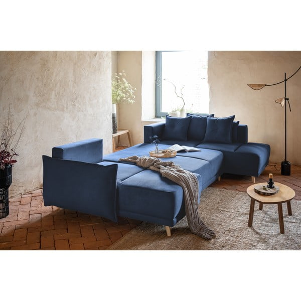Tamno plava sklopiva kutna garnitura od samta (s desnim kutom/u obliku slova "U") Lazy Lukka – Miuform-image-4