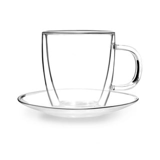 Set od 2 staklene čaše s dvostrukim stijenkama i tanjurićima Vialli Design, 250 ml
