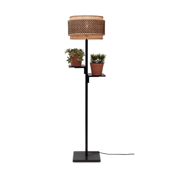 Crna/u prirodnoj boji stojeća svjetiljka s bambusovim sjenilom (visina 160 cm) Bhutan – Good&Mojo
