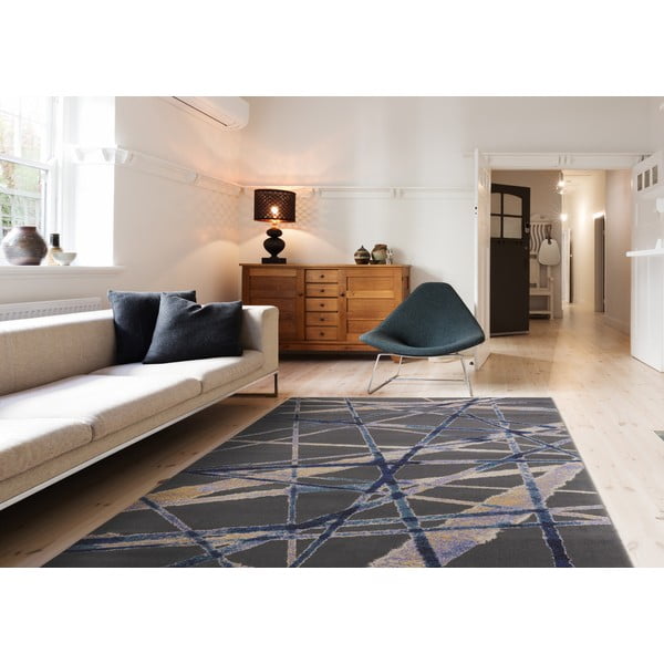 Tamno plavi vuneni tepih 133x180 cm Sticks – Agnella-image-1