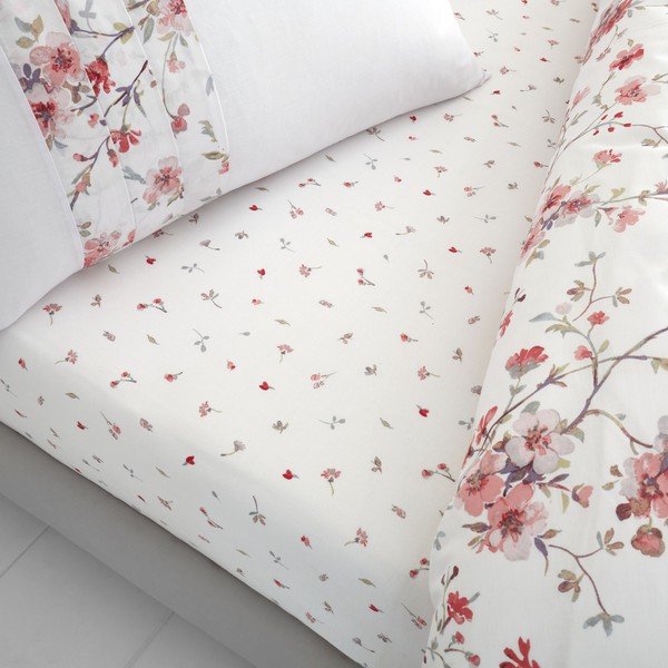 Bijelo-crvena plahta Catherine Lansfield Jasmine Floral, 90 x 190 cm-image-1