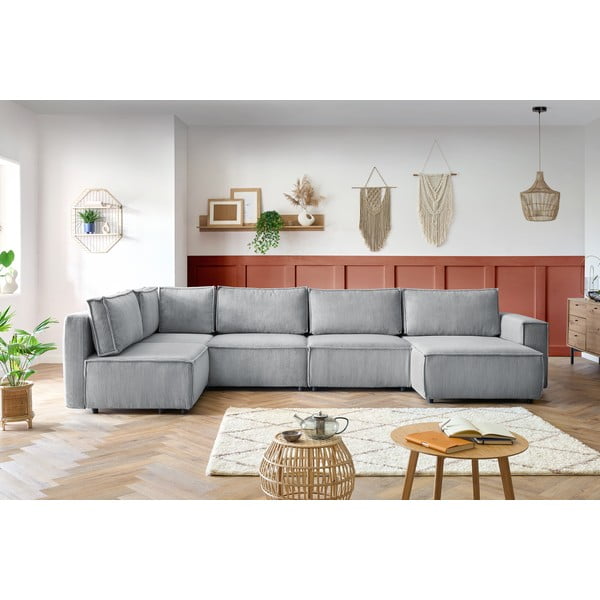 Svijetlo siva kutna garnitura od samta (s lijevim kutom/u obliku slova "U") Nihad modular – Bobochic Paris-image-1