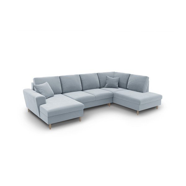 Svijetlo plava baršunasti sklopiva/s prostorom za odlaganje kutna garnitura (s desnim kutom/u obliku slova "U") Kyoto – Cosmopolitan Design-image-1