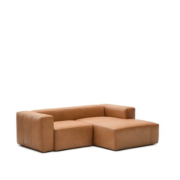 Smeđa kožna kutna garnitura (s desnim kutom/s ležaljkom) Blok – Kave Home-image-1