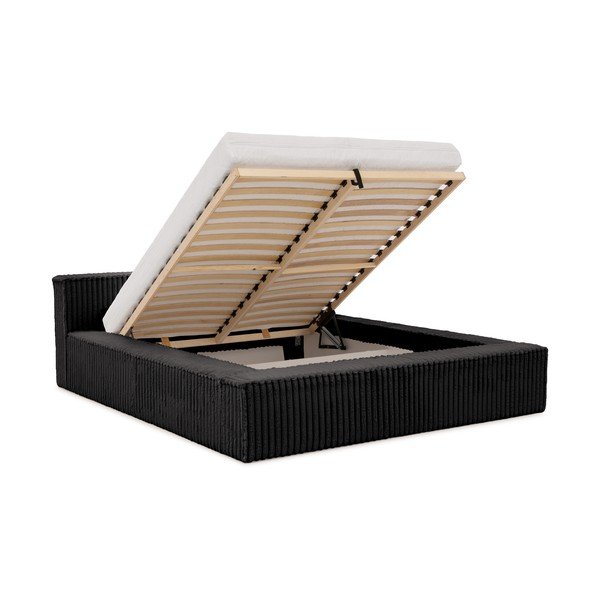 Crni tapecirani bračni krevet s prostorom za odlaganje s podnicom 140x200 cm Cloe – Ropez-image-2