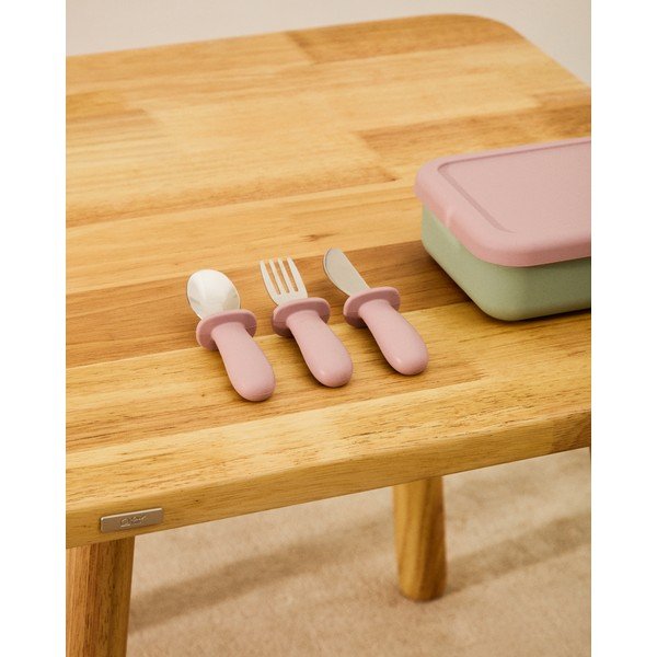 Ružičasti plastičan/silikonski dječji pribor za jelo 3 kom Lili – Kave Home-image-1