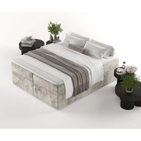 Svjetlo smeđi boxspring krevet s prostorom za pohranu 160x200 cm Yoko – Maison de Rêve-image-3