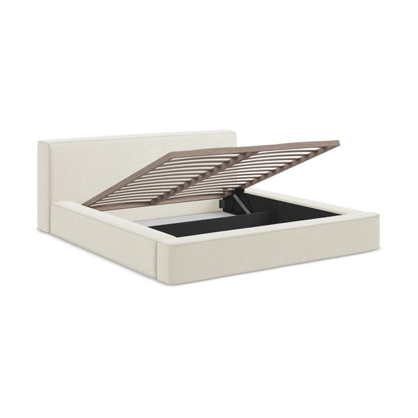 Krem tapecirani bračni krevet s prostorom za odlaganje s okvirom od letvica 160x200 cm Noho - Makamii-image-2