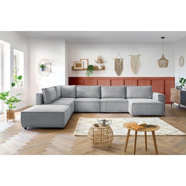 Svijetlo siva kutna garnitura od samta (s lijevim kutom/u obliku slova "U") Nihad modular – Bobochic Paris-image-1