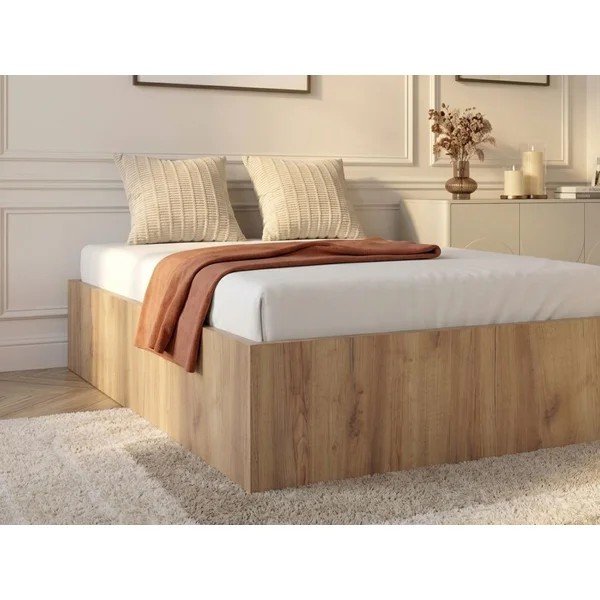 Krevet od iverice s prostorom za odlaganje/bez uzglavlja s podnicom 90x190 cm u svijetloj prirodnoj boji Nira – Bobochic Paris-image-2