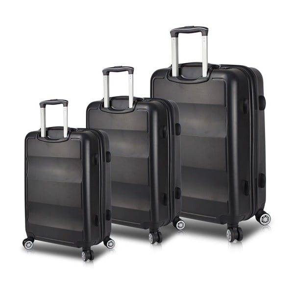 Set od 3 crna putna kovčega na kotačima s USB priključcima My Valice LASSO Travel Set
