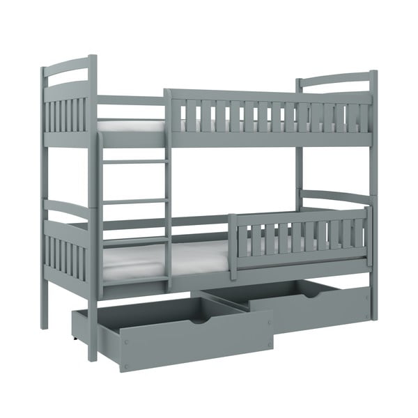 Sivi dječji krevet od borovine na kat s prostorom za pohranu 80x180 cm Ignas - Lano Meble