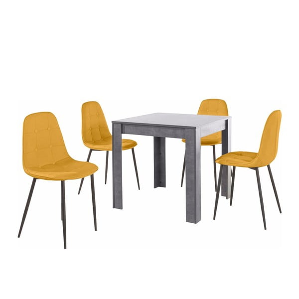 Set sivog blagovaonskog stola i 4 narančaste blagovaonske stolice Støraa Lori Lamar Duro