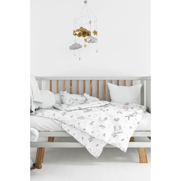 Bijela dječja posteljina za dječji krevetić od renforce pamuka 100x150 cm Flowers – Mijolnir-image-1
