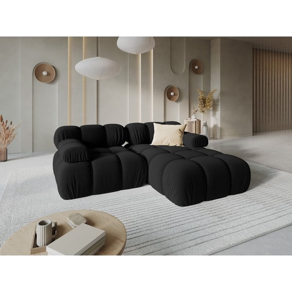 Crna baršunasta kutna garnitura (s desnim kutom) Bellis – Micadoni Home-image-1