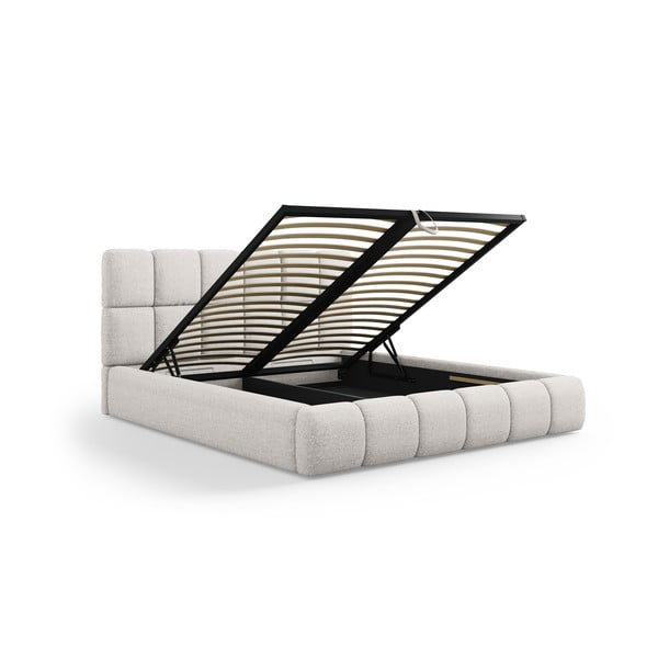 Svijetlo sivi tapecirani bračni krevet s prostorom za pohranu s podnicom 140x200 cm Bellis – Micadoni Home-image-2