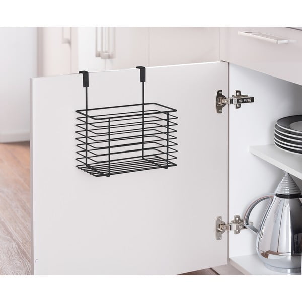 Crna viseća metalna košara za vrata Wenko Slim, visina 25 cm-image-1