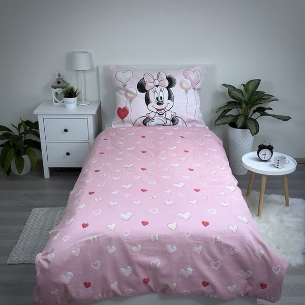 Ružičasta pamučna dječja posteljina za krevet za jednu osobu 140x200 cm Minnie "Balloon" – Jerry Fabrics-image-2