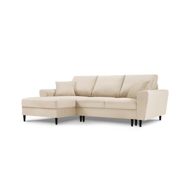 Bež sklopiva/s prostorom za odlaganje kutna garnitura od samta (s lijevim kutom/s ležaljkom) Kyoto – Cosmopolitan Design-image-4