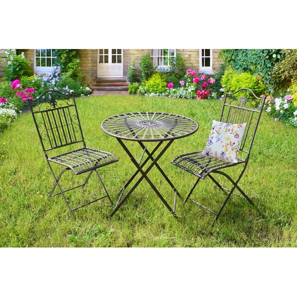 Tamno smeđi metalni vrtni blagovaonski set za 2 osobe – Garden Pleasure-image-1